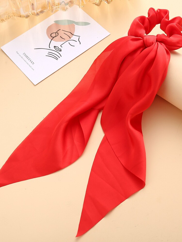 SQUARE SCARF HAIR CIRCLE KNOTTED STREAMERS SATIN COLON CIRCLE MONOCHROME SILKY SQUARE SCARF HAIR RING