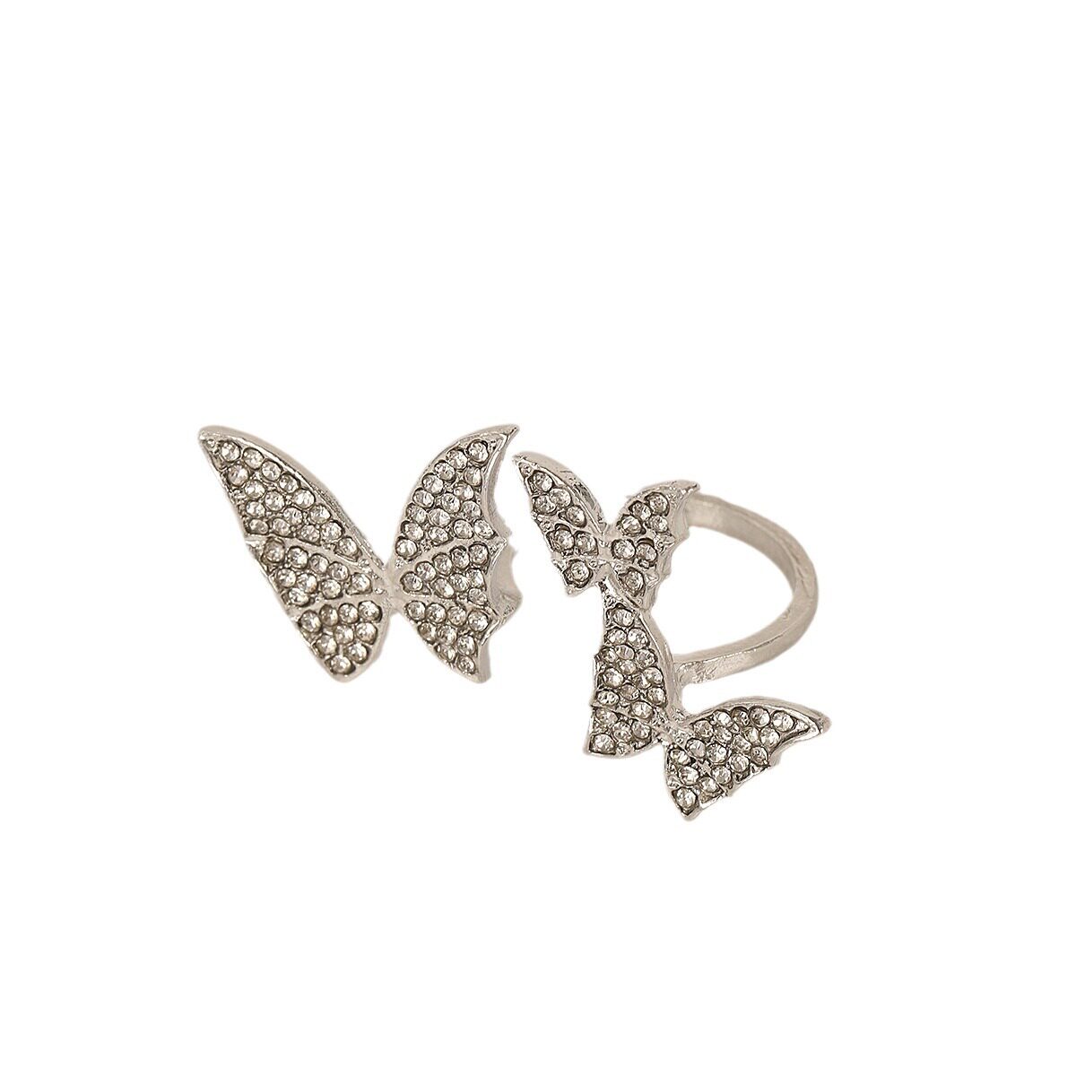 BUTTERFLY RINGS WOMEN OPEN RING SIMPLE INDEX FINGER RING INS FENG SHUI DIAMOND MICRO SET BUTTERFLY RING