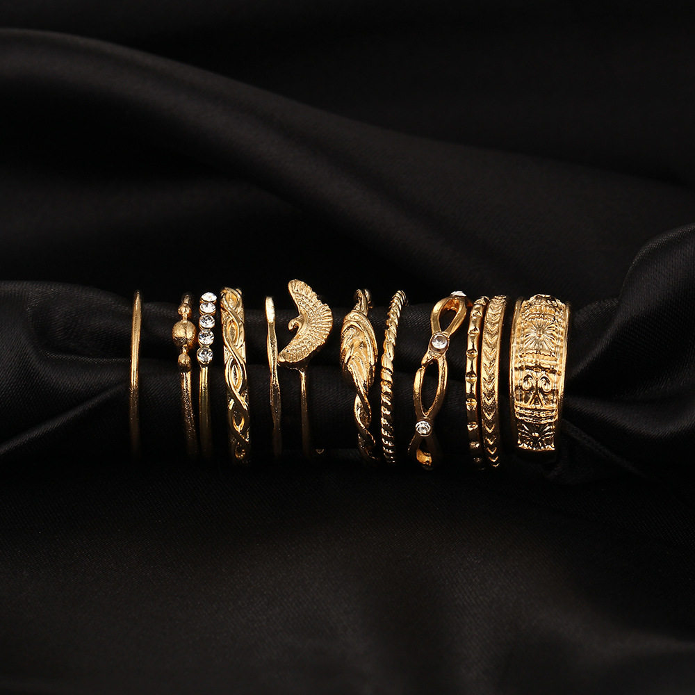 FINGER RINGS WOMEN 12PCS SETS OF 12PCS SETS OF DIAMOND RINGS ENTWINED KNOTTED ENGRAVED RINGS