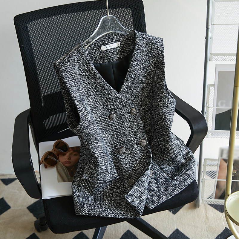 【骨折清仓】短款小香风西装马甲外套女简约气质双排扣外穿西服,女装/女士精品,马夹,淘宝优惠券,粉丝福利购,淘宝优惠卷