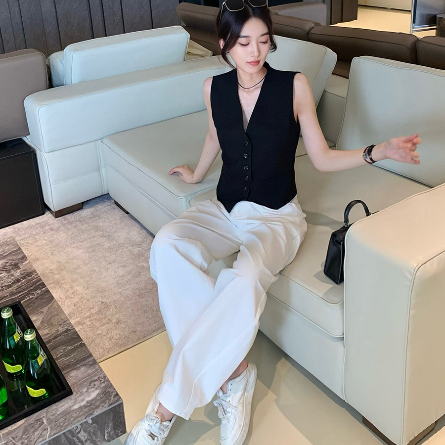【骨折清仓】西装马甲女小背心修身外搭坎肩黑色V领短款马夹