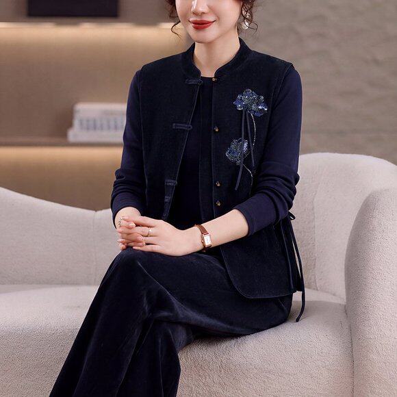 大气端庄妈妈衣服秋装套装中老年春秋马甲贵夫人气质上衣三件套女