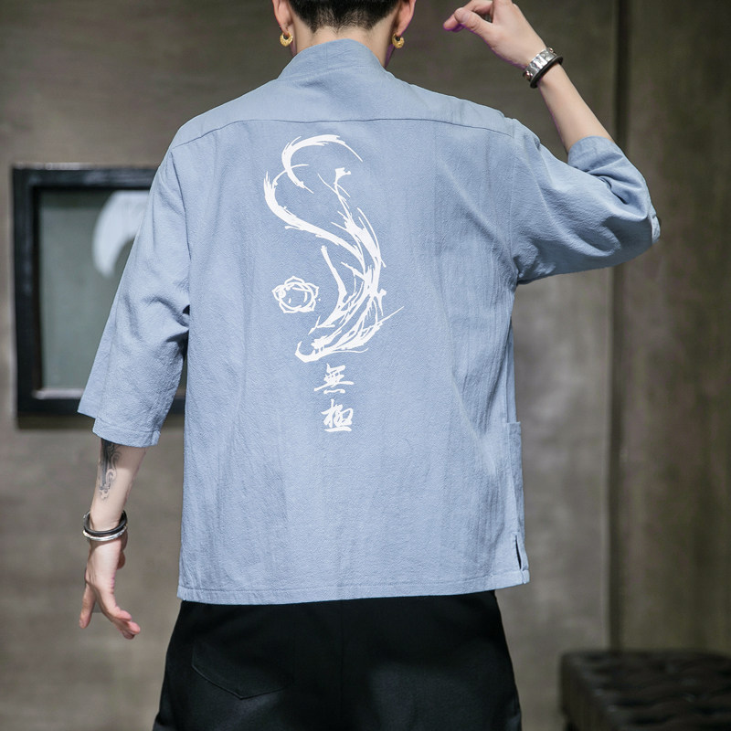 F70P45室内风风潮流时尚加大码宽松七分袖汉服开衫外套,男装夹克,电商A026