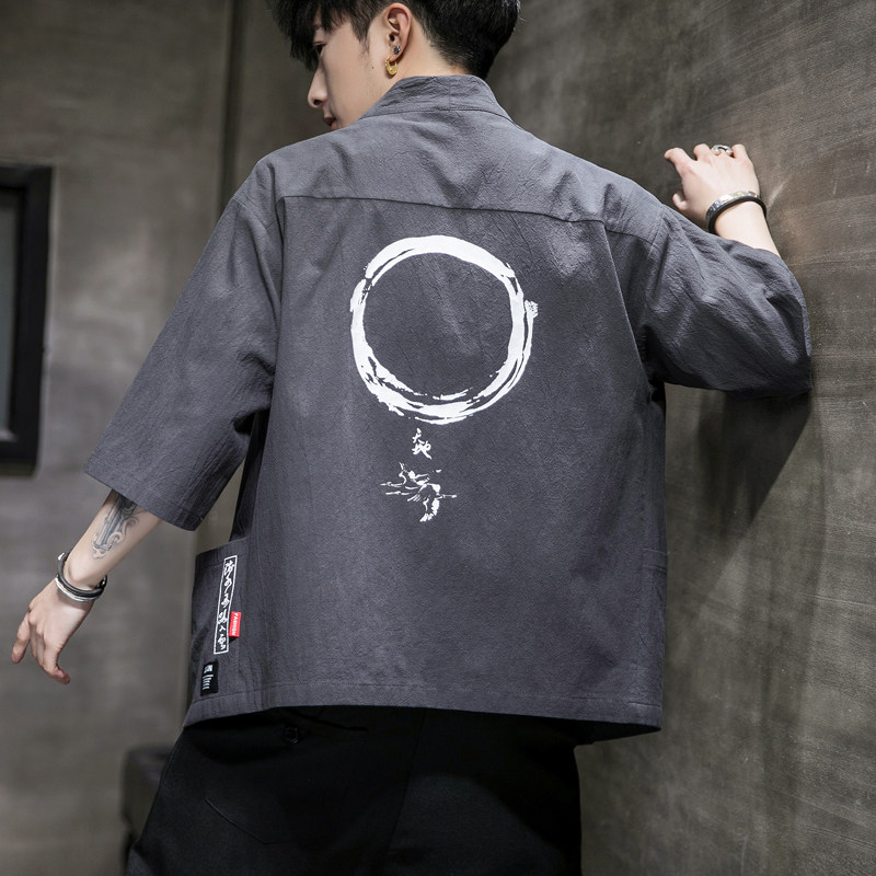 F868P45室内风2024夏装新款风青年潮流印花大码汉服外套,男装夹克,电商A026