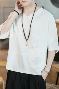 583 P45 咖啡厅 风棉麻七分袖加大码T图片