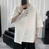 T8889P45短句风简约纯色百搭T恤纽扣装饰宽松休闲七分袖青年，男装T恤，电商A026