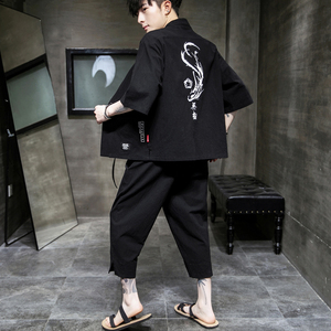 A70P60室内风风夏季七分裤七分袖宽松休闲加大码汉服套装