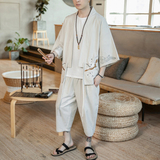 A611P90咖啡厅2024夏装新款七分袖七分裤风绣花汉服套装，男装休闲套装，电商A026
