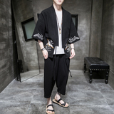 A611P85室内风2024夏装新款七分袖七分裤仙鹤刺绣宽松汉服套装，男装休闲套装，电商A026