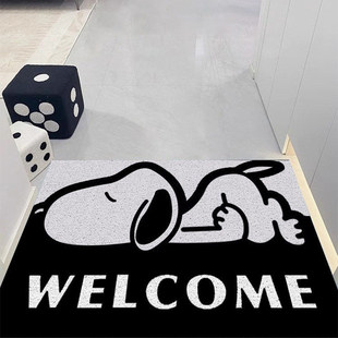 史努比入户门地垫高级丝圈门口进门脚垫卡通黑白玄关蹭土耐脏地毯