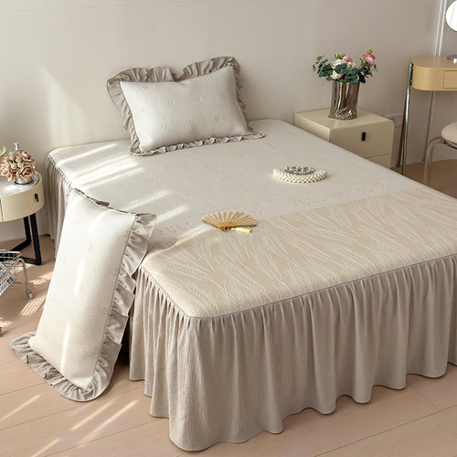 2026新款A类600克豆豆乙纶全PE轻奢上下拼双面提花床裙款凉感软席