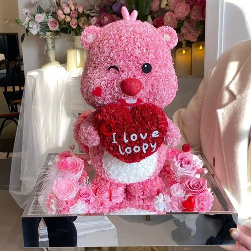 网红永生花小海狸可爱露比抱抱桶玫瑰花情人节送女友生日礼物