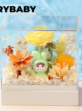 亚克力透明盒永生花哭娃主题系列家居摆件送女友可爱萌趣生日礼物