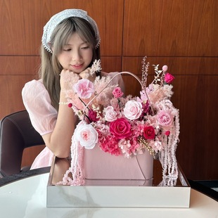 圣诞玫瑰花永生花莫奈花园情人节送女友告白求婚装 饰干花成品