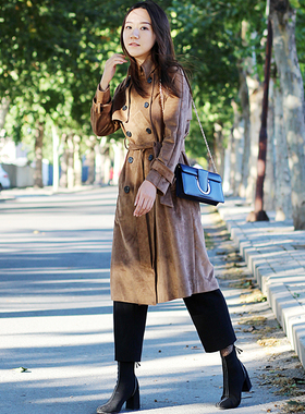 英伦复古麂皮绒双排扣风衣 RS03011