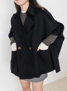 全羊毛双面呢斗篷式大衣西装领毛呢外套 RS03018