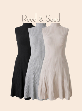 芦苇种子Reed&Seed｜罗纹针织法式CHIC半高领连衣裙 RS01006