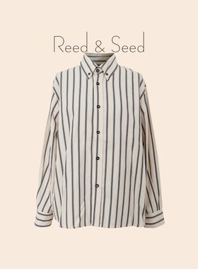 复古米色叠穿宽松条纹衬衫 RS06046
