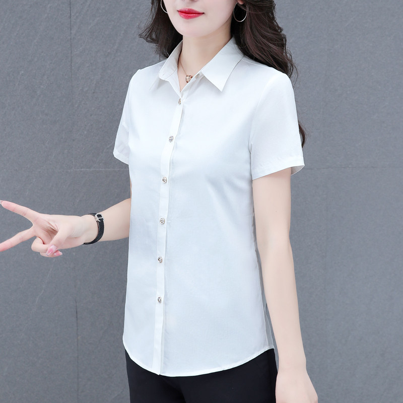 白衬衫女士纯棉短袖夏季2026新款气质大码衬衣中年胖妈妈显瘦上衣