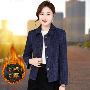 小香风外套女加绒短款2025秋冬新款气质翻领加厚上衣显瘦妈妈西装