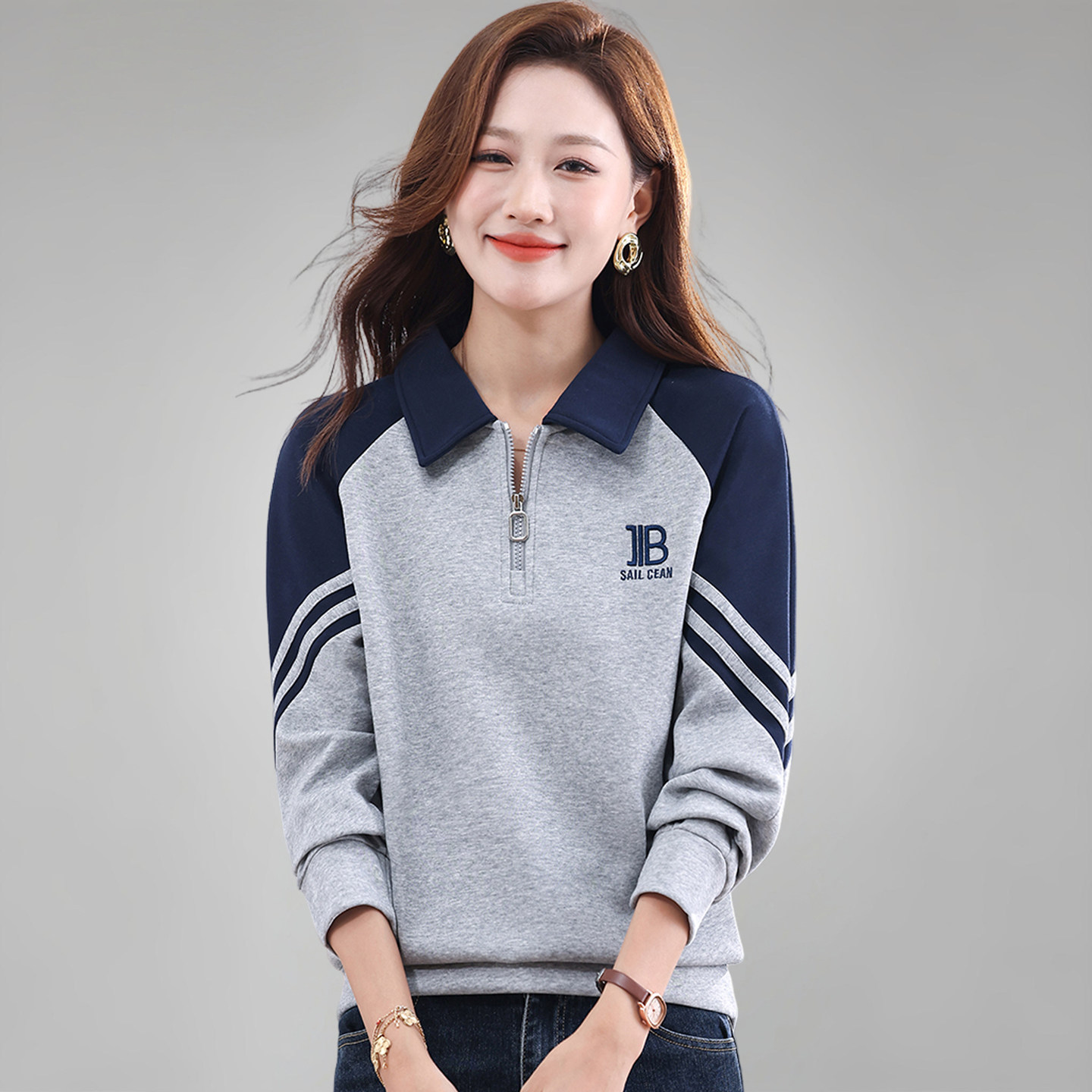 半拉链卫衣女款2026春秋季新款时尚洋气休闲外套宽松运动百搭上衣