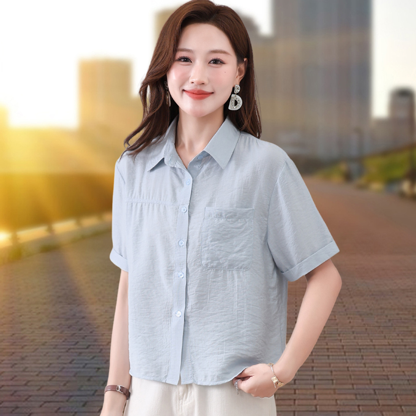 短款衬衫女短袖薄款休闲半袖小衫图片