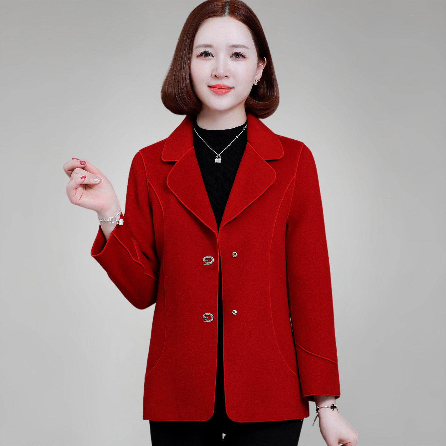 双面羊毛呢大衣女2026秋冬新款中年女装毛呢外套妈妈高端气质上衣