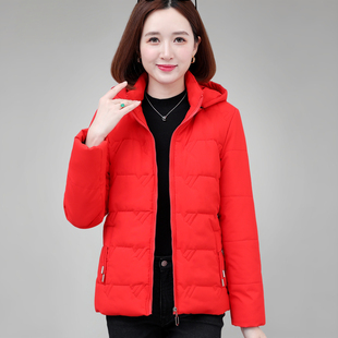 加绒棉服女款冬季2025新款妈妈洋气红色加厚版外套小个子显瘦棉袄