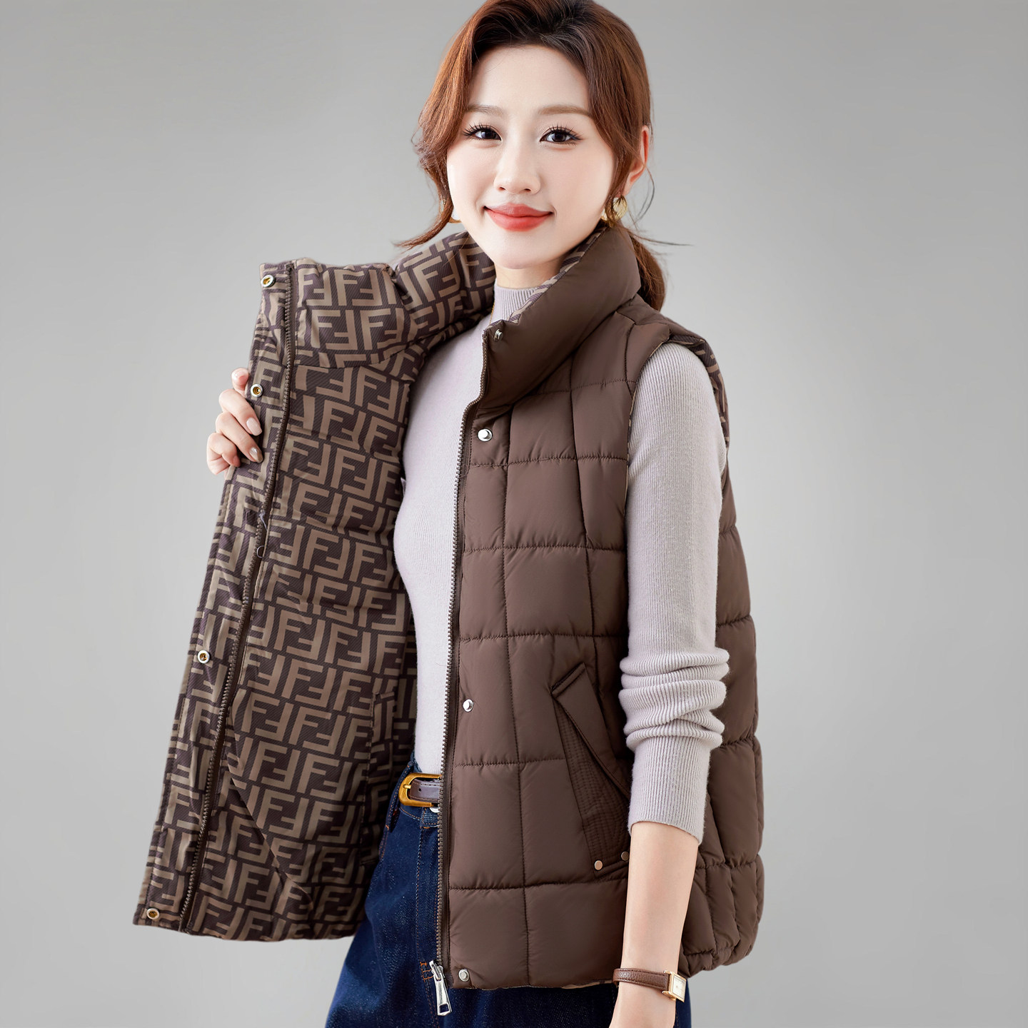 双面穿棉马甲女士外穿背心2025冬季新款时髦保暖坎肩外套无袖棉衣