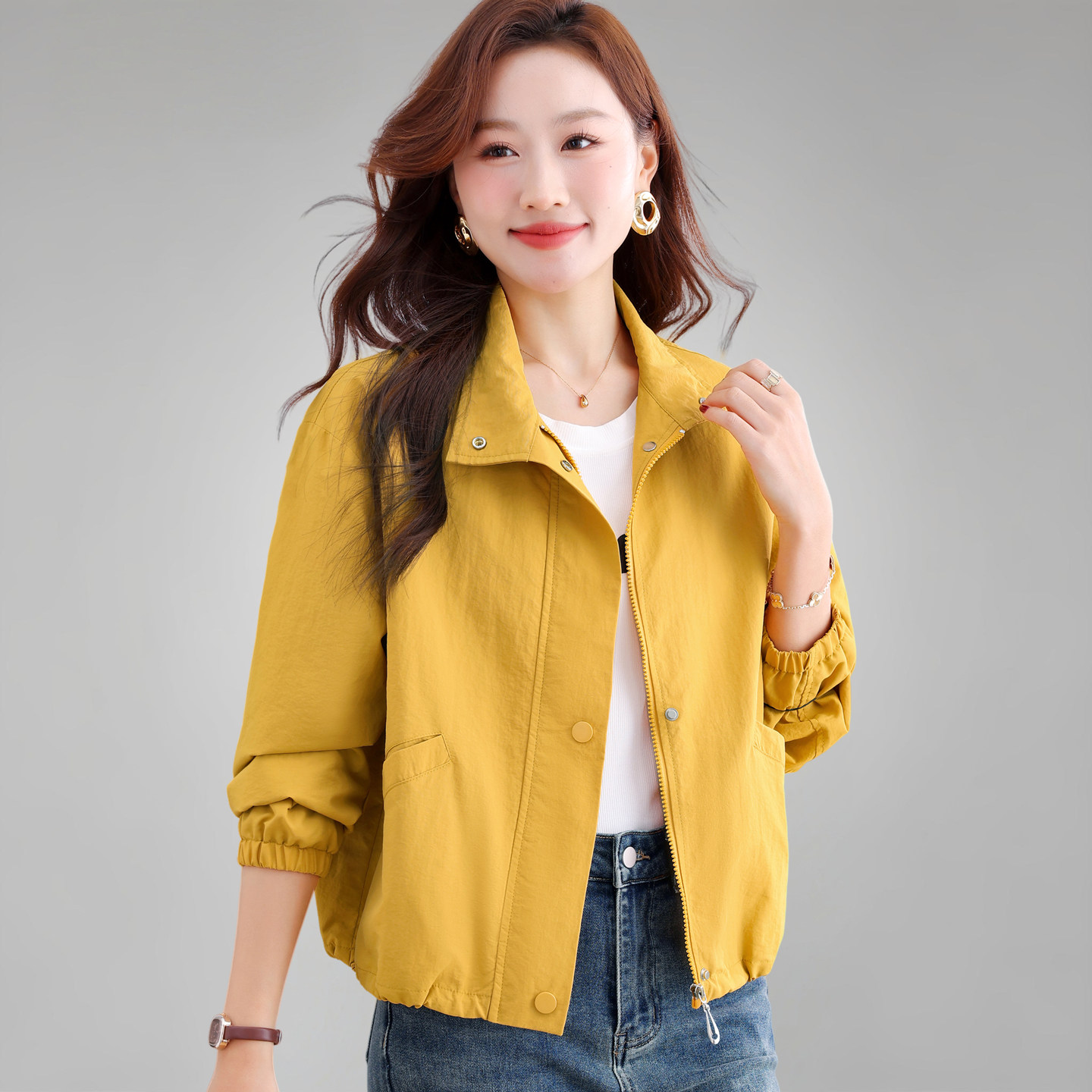 休闲女士短外套2026春秋新款宽松小夹克开衫立领气质薄款妈妈上衣