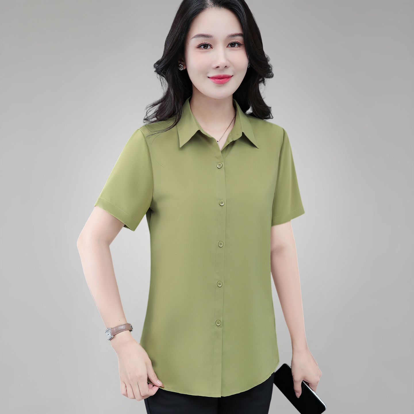 女士衬衫短袖2025夏季新款漂亮雪纺衫显瘦上衣气质职业装妈妈衬衣