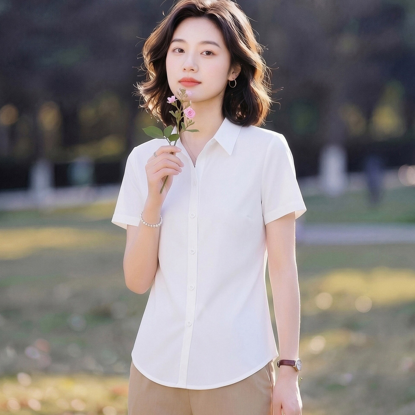 白衬衫女士短袖夏季2026新款职业装气质雪纺衬衣妈妈显瘦半袖上衣