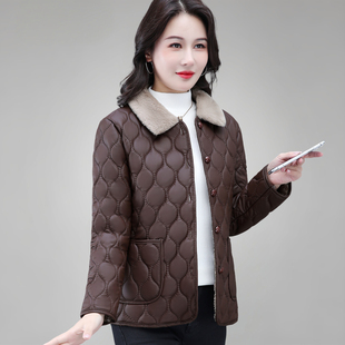 菱格加绒皮衣女冬装 妈妈夹棉PU皮外套中年显瘦小香风棉衣 2025新款