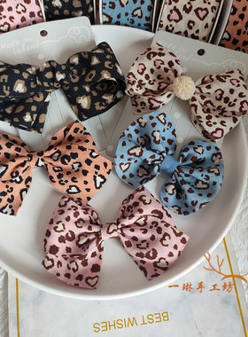 一琳S09手工蝴蝶结材料爱心印花双面豹纹韩国织带蓝色粉色3.8cm宽