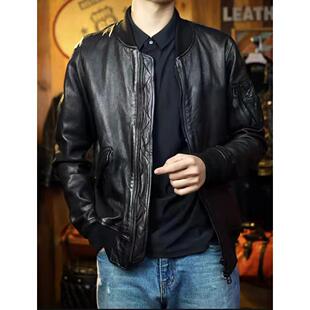 美式复古宽松旧化男装头层植鞣绵羊皮加棉MA1空飞行夹克真皮皮衣