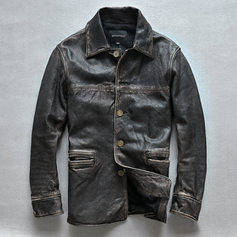 日系复古旧化植鞣常规款真皮皮衣