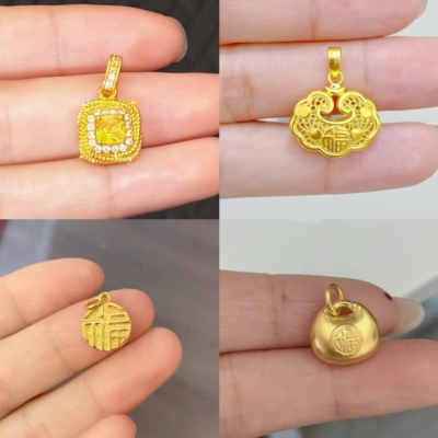 幸运四叶草吊坠女精致百搭女饰品转运珠小方糖单坠不含链镀金饰品