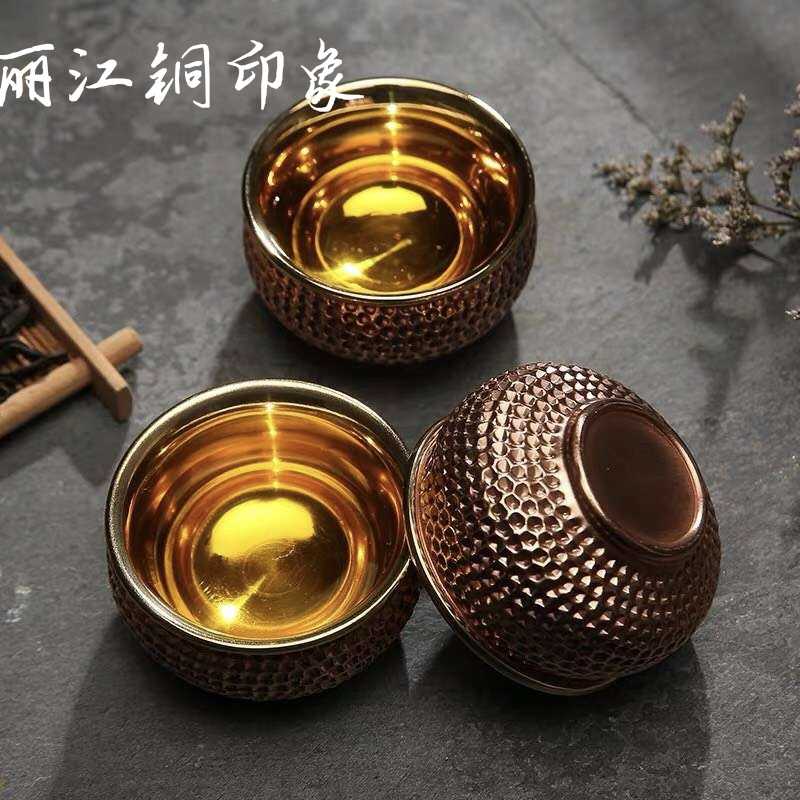 丽江铜印象紫铜黄铜双层防烫杯手工锤纹杯茶杯