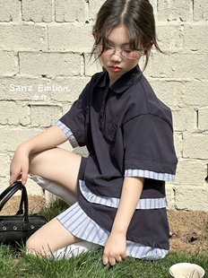 现货2026夏款波拉BORA女童polo短袖T恤上衣半裙套装学院风假两件