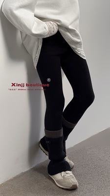 现货2025冬季心尖尖波拉韩国童装miu系加绒加厚可脱卸袜套打底裤