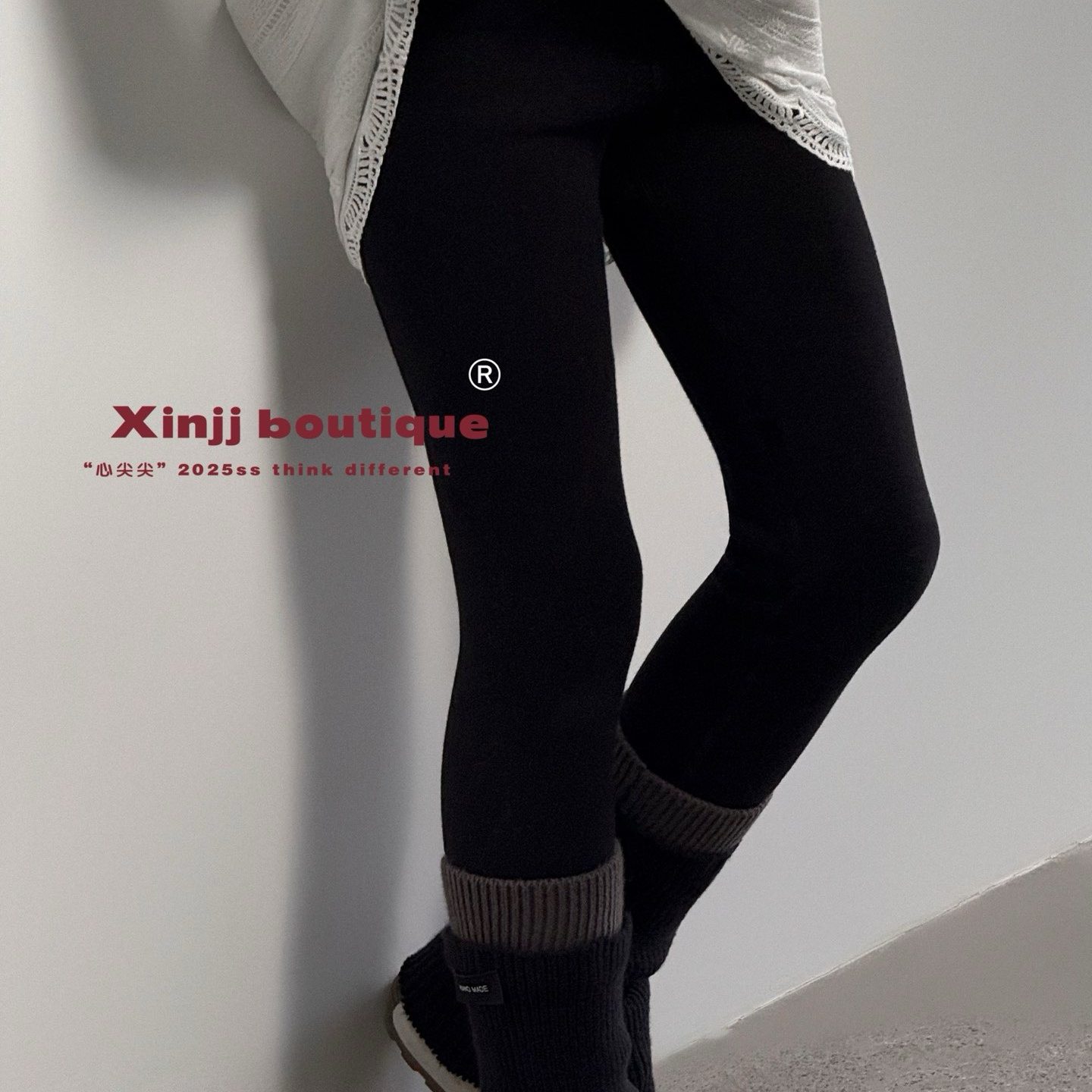 现货2025冬季心尖尖波拉韩国童装miu系加绒加厚可脱卸袜套打底裤