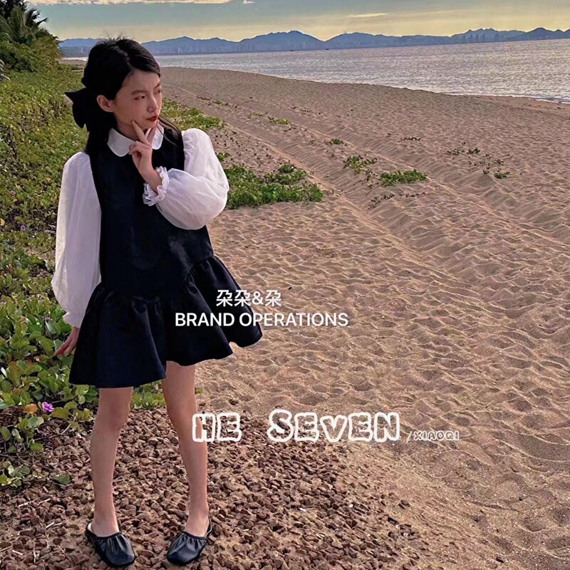 2023春款波拉BORA韩国童装女童中大童泡泡袖衬衫套装连衣裙亲子现