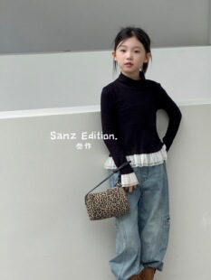 现货2026秋冬波拉bora韩国童装女童绵羊毛花边打底衫儿童打底上衣