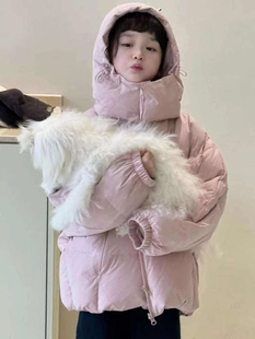 冬款波拉BORA韩国童装女童亲子白鸭绒连帽羽绒服外套现货
