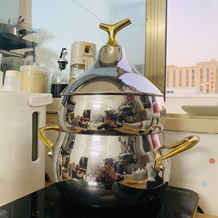 工厂瑕疵304不锈钢三层钢葫芦锅双耳汤锅带蒸屉蒸锅加厚电磁炉通
