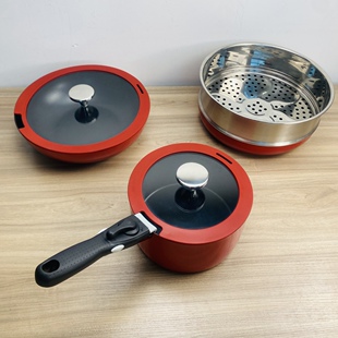 外贸瑕疵304三层钢红色陶瓷漆一体不锈钢无耳锅20汤锅28平底炒锅