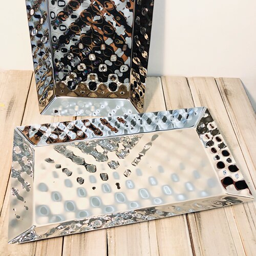 特厚不锈钢酒店甜品捶打凹凸摆盘