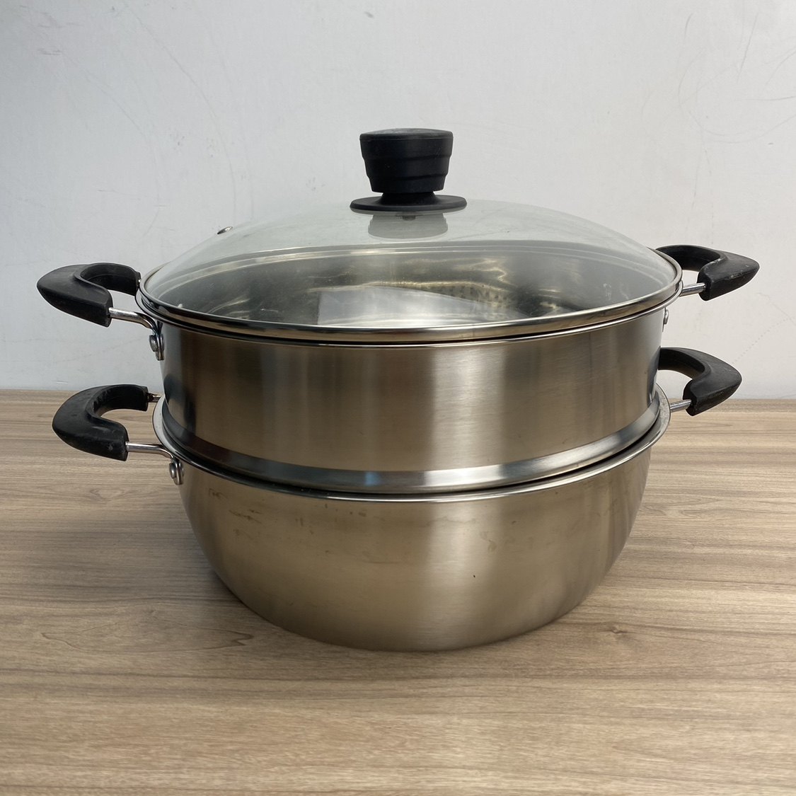 工厂瑕疵201不锈钢单底火锅加蒸屉二层蒸锅28cm多用汤蒸锅隔热把