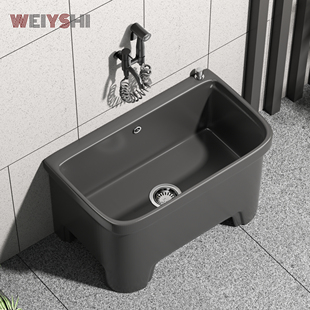 意式极简灰陶瓷家用阳台拖把池户外庭院大号洗拖布池盆高脚墩布池
