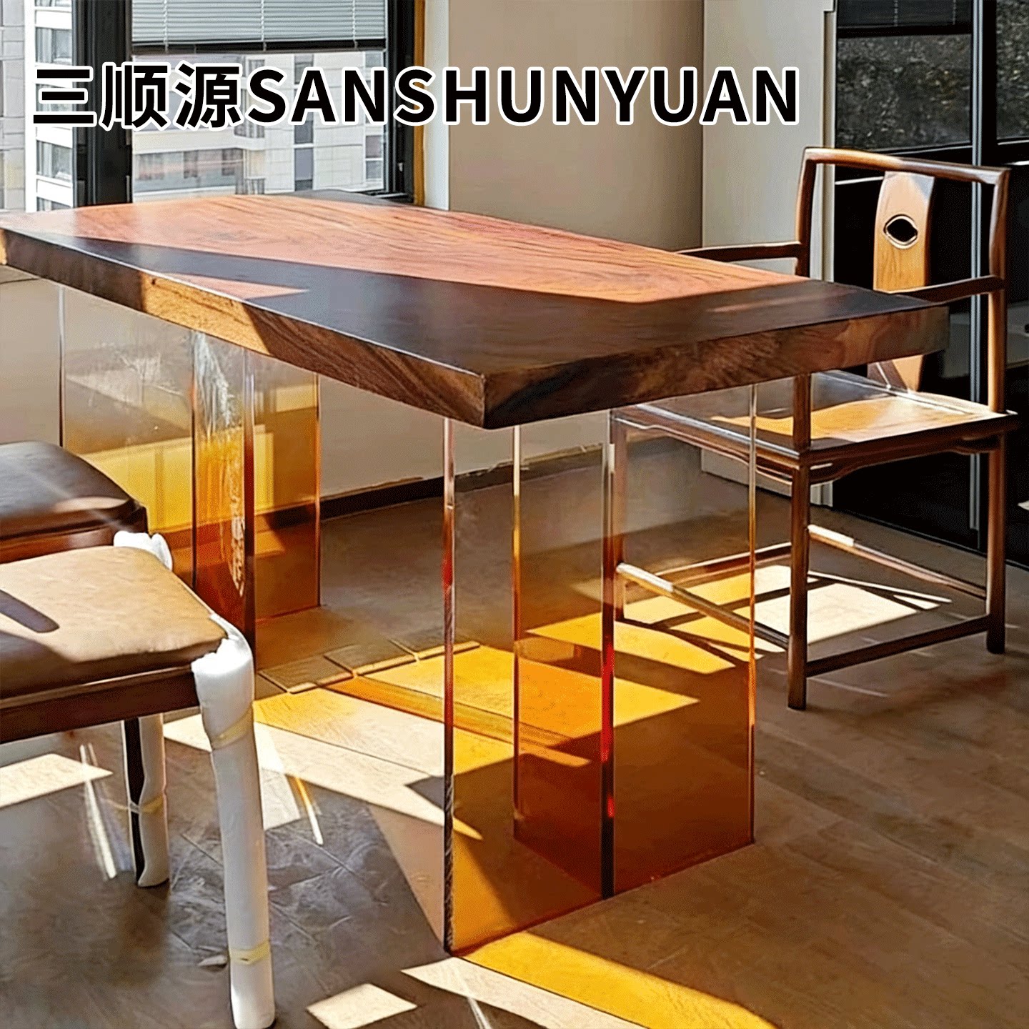 彩色渐变亚克力桌腿支架支撑板导台茶几书桌透明悬浮桌脚加工定制